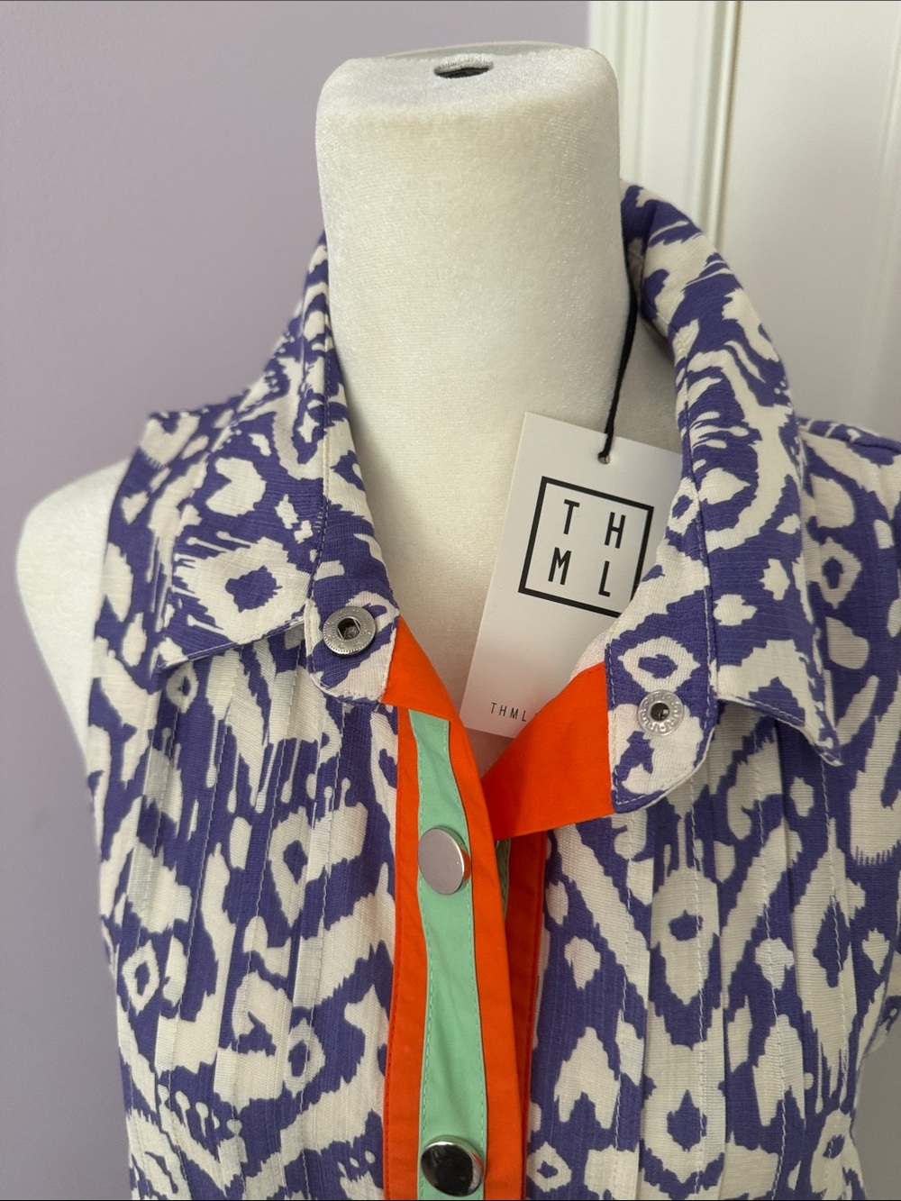THML Purple and White Ikat Dress with Orange & Mint Trim - Picture 2 of 8